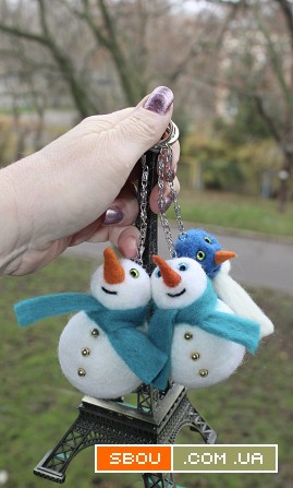 Іграшки на ялинку снеговічки валяні з шерсті прикраса для сумки рюкзаК Одеса - изображение 1