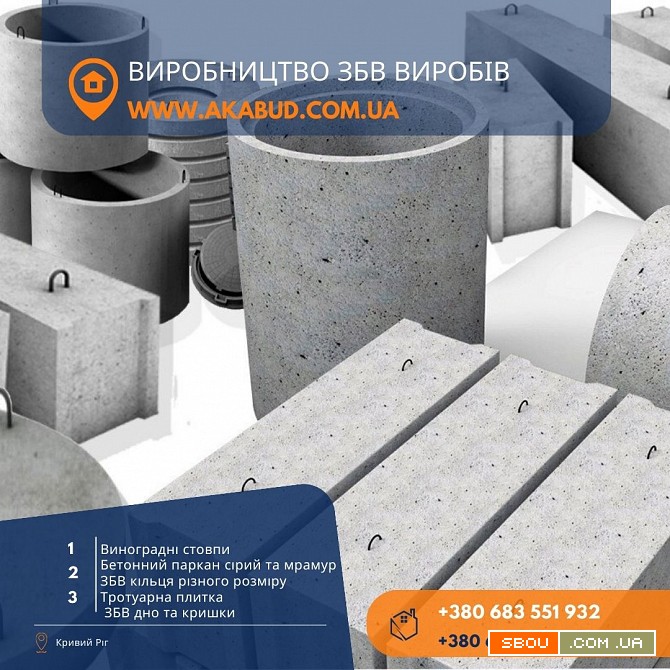 Железобетонные изделия, кольца, еврозабор, плитка. Производитель Кропивницький - изображение 1