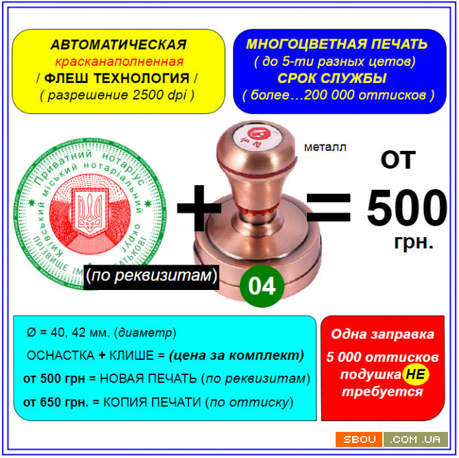 изготовление печатей, печать, штамп, печати по оттиску, флеш печати Киев - изображение 1