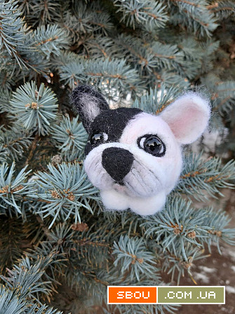 Французский бульдог собака игрушка валяная из шерсти интерьерная песик Одеса - изображение 1