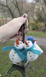 Іграшки на ялинку снеговічки валяні з шерсті прикраса для сумки рюкзаК