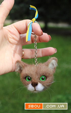 Кот брелок іграшка валяна прикраса подарунок сувенір кошка з шерсті Одесса - изображение 1