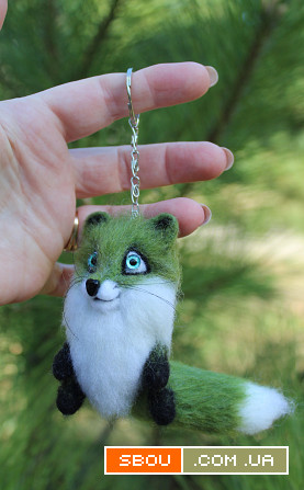 Зелена лиса брелок іграшка валяна з шерсті інтерєрна лисичка подарунок Одесса - изображение 1