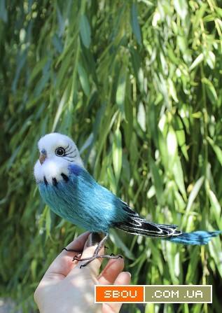 Хвилястий папужка іграшка валяна з шерсті інтерєрна пташка попугай Одеса - изображение 1