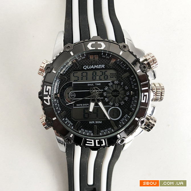 Часы наручные QUAMER ремешок каучук, dual time. Цвет: с белыми вставка Львов - изображение 1