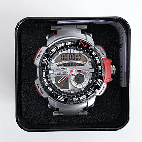 Часы наручные QUAMER в коробке, браслет карбон, dual time, waterproof