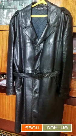 Мужской кожаный плащ-пальто чёрного цвета. Київ - изображение 1