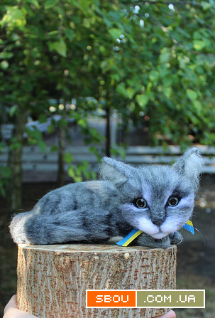 Котик сірий валяна іграшка інтерєрна сувенір подарунок кошка хендмєйд Одеса - изображение 1