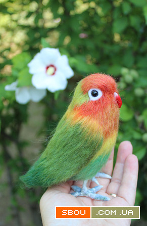 Неразлучник попугай валяна іграшка з шерсті папуга інтерєрна игрушка Одесса - изображение 1