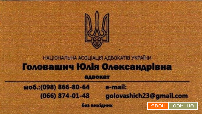 Адвокат Головашич Юлія Олександрівна. Правова допомога в різних галузя Харьков - изображение 1